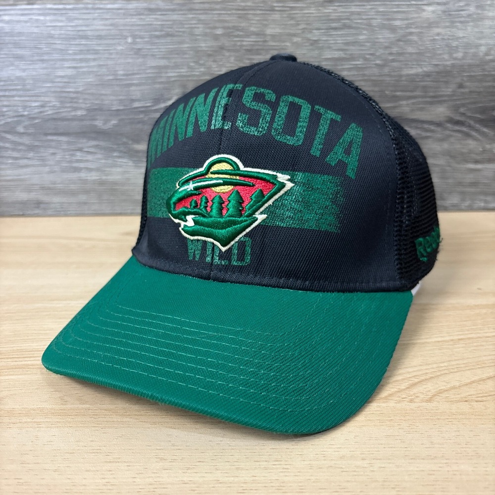 Minnesota Wild Hat Cap Fitted S/M Black Green Reebok Face Off NHL Hockey